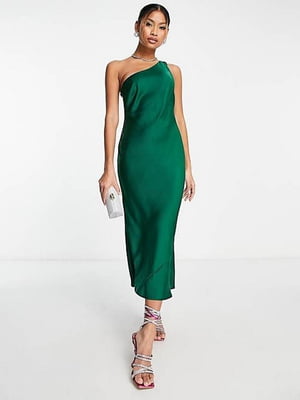 Сукня зелена з відкритим плечем | 6508686