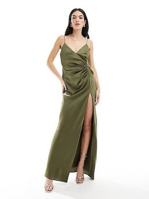 Сукня кольору хакі з розрізом | 6722867