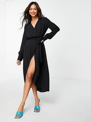 Сукня чорна з довгими рукавами | 6723010