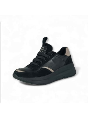 Кроссовки кожаные со вставками черные | 6725044