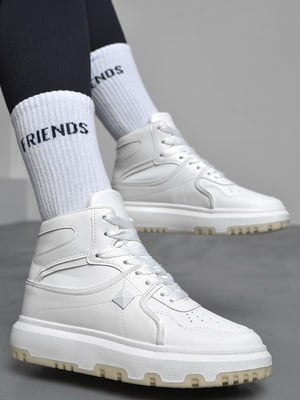 Кроссовки высокие белые на шнуровке | 6725746