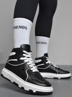Кроссовки высокие черно-белого цвета на шнуровке | 6725747