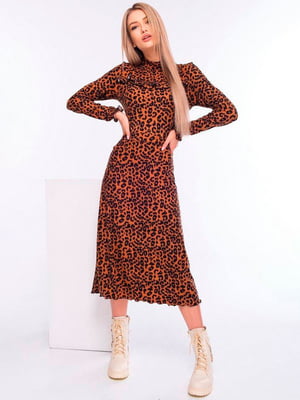 Сукня коричнева з леопардовим принтом | 6725799