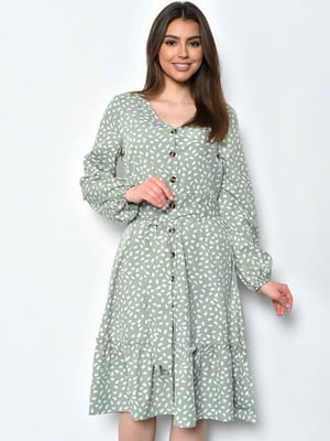 Сукня шифонова оливкового кольору з принтом | 6725823