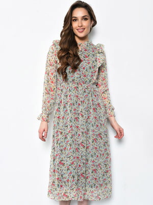 Платье шифоновое мятного цвета с цветочным принтом | 6725834