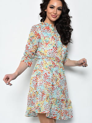 Сукня шифонова бірюзового кольору з різнокольоровими візерунками | 6725836
