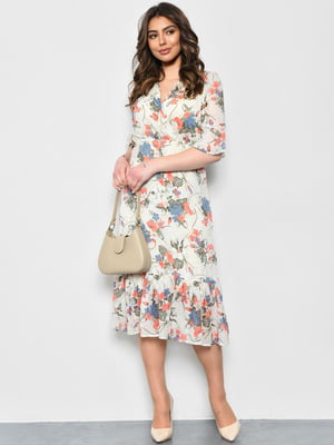 Сукня А-силуету молочного кольору з квітковими візерунками | 6725869