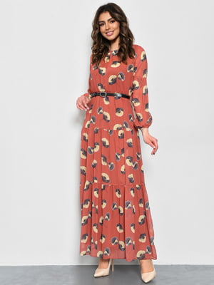 Сукня максі А-силуету теракотового кольору з квітковим принтом | 6725873