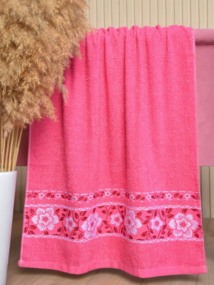 Полотенце банное махровое розовое | 6726178