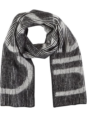 В`язаний шарф чорного кольору з начосом та фірмовим логотипом | 6729637