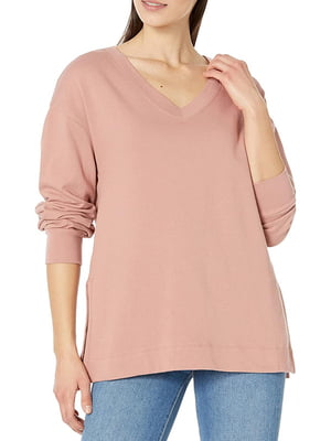 Пуловер нежно-розового цвета на флисе с разрезами по бокам | 6729649