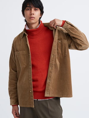 Вельветова куртка-сорочка коричневого кольору на ґудзиках | 6729726