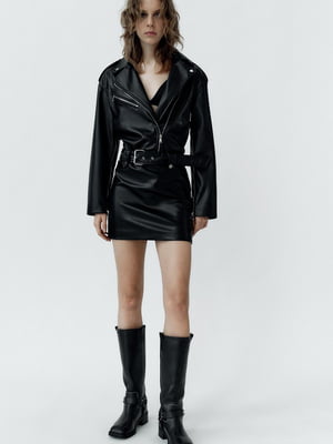 Коротка чорна сукня-куртка зі штучної шкіри на блискавці | 6729785