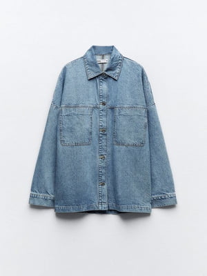 Джинсовая куртка-рубашка синего цвета на пуговицах | 6729789