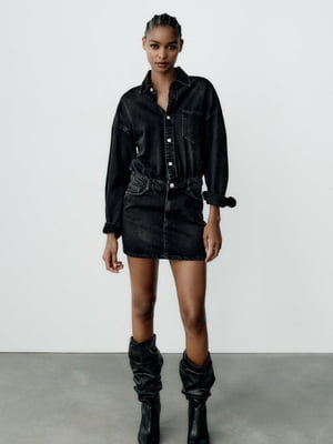 Джинсова міні-сукня чорного кольору на блискавках і гудзиках | 6729799
