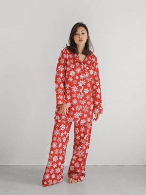 Байкова піжама червоного кольору з малюнком: сорочка та штани | 6730624