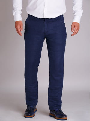 Темно-синие классические брюки с карманами | 6726286