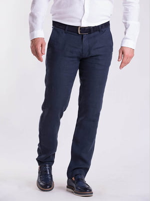 Темно-синие классические брюки с карманами | 6726296
