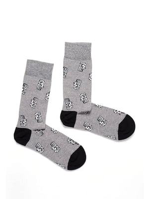 Шкарпетки бавовняні сірі з принтом | 6726369