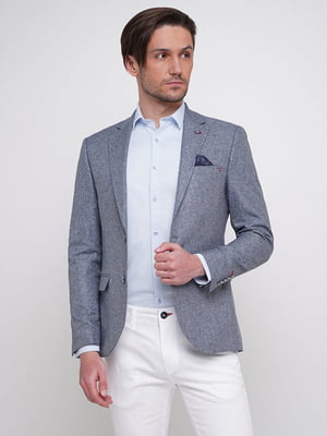 Серо-синий приталенный пиджак с платком-паше | 6726374