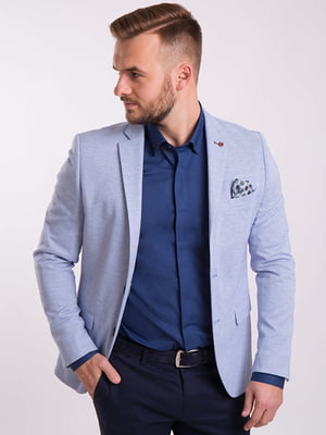 Голубой пиджак классического кроя с платком-паше | 6726380