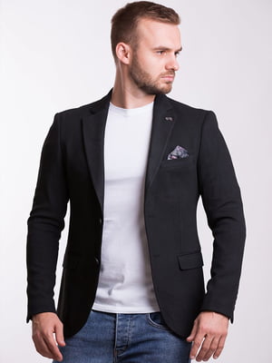 Черный приталенный пиджак с платком-паше | 6726389