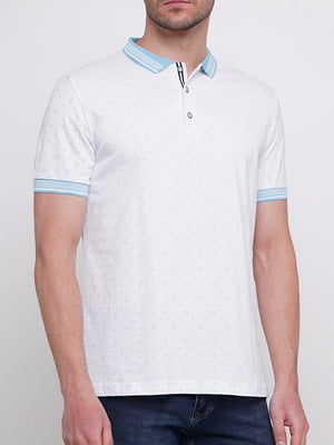 Біла футболка-поло в блакитний горошок | 6726401