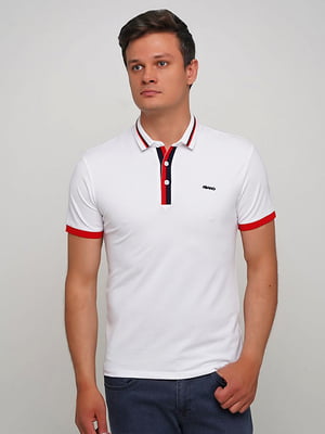 Біла футболка-поло з контрастними вставками та логотипом бренду | 6726433