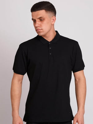 Хлопковая черная футболка-поло в узором | 6726443