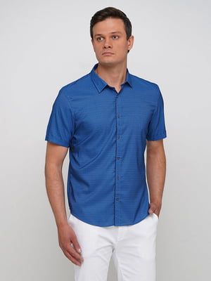 Синя бавовняна сорочка з коротким рукавом | 6726520