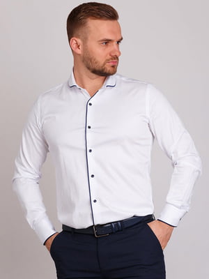 Белая классическая рубашка с синим кантом | 6726523