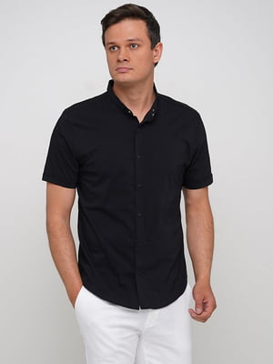 Чорна бавовняна сорочка з коротким рукавом | 6726527