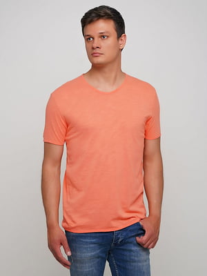 Оранжевая хлопковая футболка | 6726615