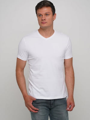 Біла футболка з V-подібним вирізом | 6726621