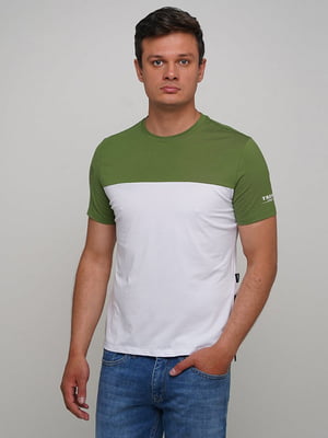 Зелено-біла футболка з блискавкою збоку | 6726630