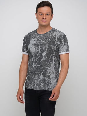 Бавовняна сіра футболка з абстрактним принтом | 6726644