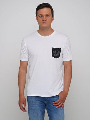 Хлопковая футболка с контрастным карманом в цветочный принт | 6726645