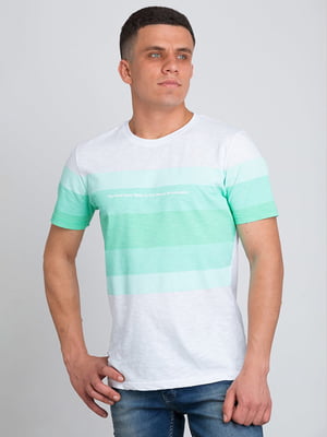 Біла футболка з кольоровими смужками | 6726715