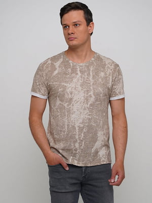 Бавовняна бежева футболка з абстрактним принтом | 6726751