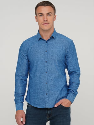 Синяя рубашка классического стиля в принт | 6726921
