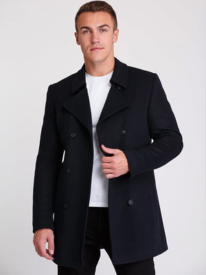 Двобортне пальто-піджак темно-синього кольору | 6726948