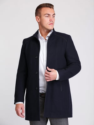 Пальто-пиджак темно-синего цвета с воротником-стойкой | 6726950
