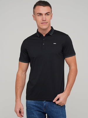 Бавовняна чорна футболка з контрастними смужками | 6727241