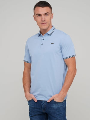 Бавовняна блакитна футболка з контрастними смужками | 6727243