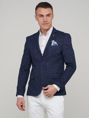 Меланжевый синий пиджак с платком-паше | 6727266