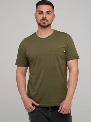Базовая футболка цвета хаки с накладным карманом | 6727349