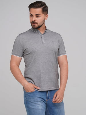 Сіра футболка-поло з контрастним коміром та манжетами | 6727400