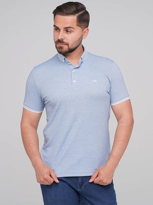 Голубая футболка-поло с контрастным воротником и манжетами | 6727401