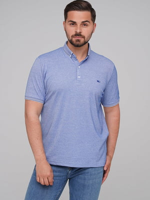 Світло-синя футболка-поло зі смугастим коміром та манжетами | 6727407