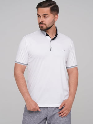 Белая футболка-поло с полосатым воротником и манжетами | 6727408